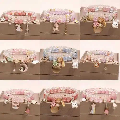 韩版可爱儿童水晶手链女童公主手环学生闺蜜手串姐妹链多元素手镯