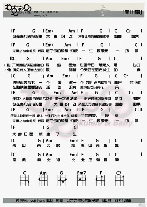 尤克里里谱# #尤克宝贝# @尤克宝贝的胖子哇 《南山南》马頔 #大家