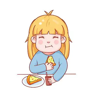 人物吃披萨卡通手绘吃披萨的女孩png素材披萨美食元素