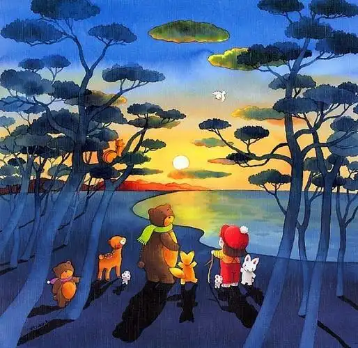 温暖的童话类治愈系插画