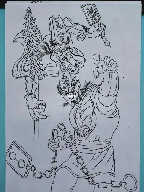 黑白无常#纹身  #线稿  #黑白无常 #黑白无常手稿