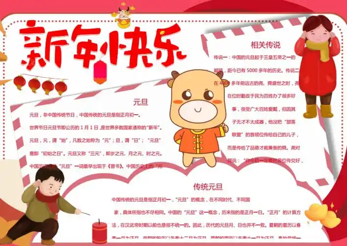 简约牛年新年快乐手抄报.docx 1页