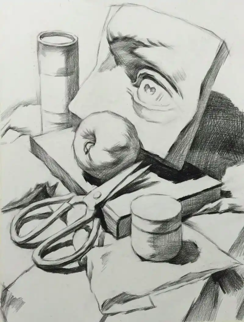 素描石膏五官与静物组合6015.by:陈平素描教学#美术生日常 - 抖音