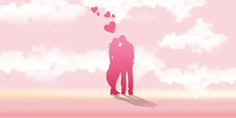粉色天空浪漫唯美情侣剪影爱心简约情人节214情人节背景