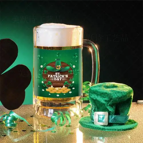 跨境圣帕特里克节派对酒瓶装饰贴纸 爱尔兰节不干胶标签饮料瓶贴
