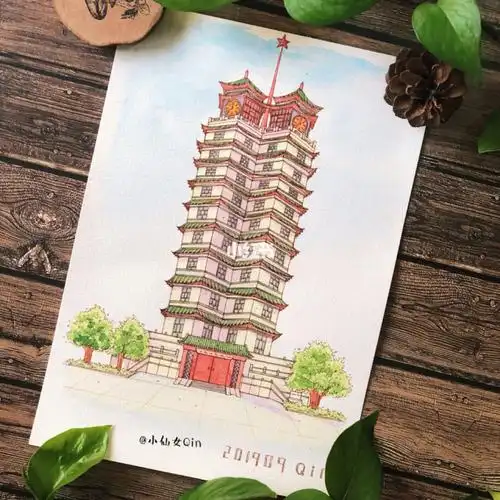 自学水彩no132郑州二七纪念塔水彩教程