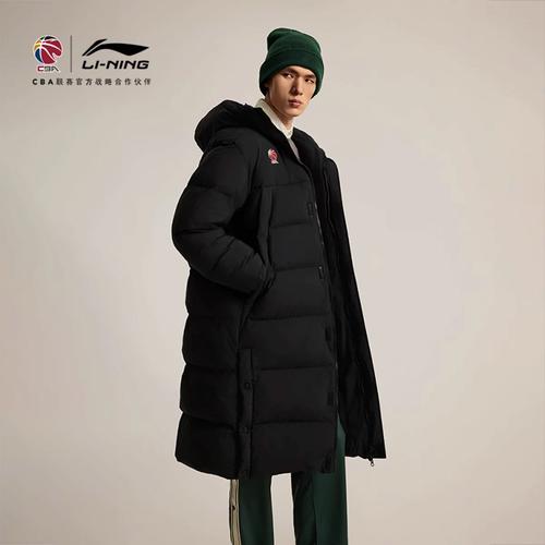 李宁新款冬季长款外套cba系列男子加厚舒适保暖连帽棉服afmu017