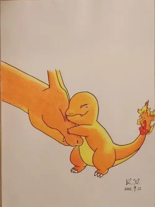 绘画临摹  #零基础学画画  #彩铅手绘  #宝可梦  #喷火龙  #小火龙