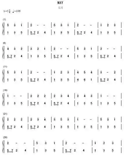 在五月简谱钢琴曲谱在五月