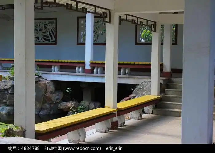 长廊长椅摄影图片