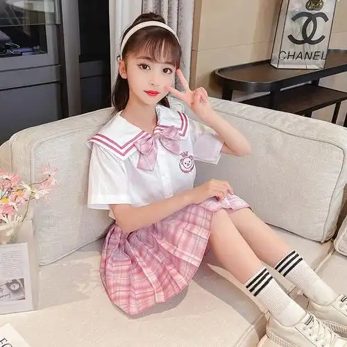 女童jk制服百褶裙正版9岁小学生夏季10岁儿童短裙校服学院风套装