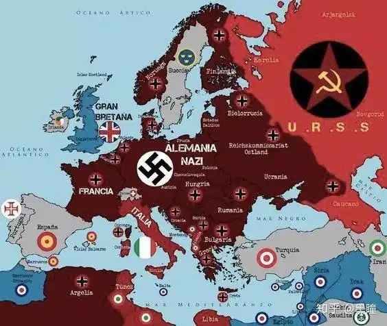 (二战欧洲同盟国同轴心国对峙图)(二战世界同盟国同轴心国对峙图)二战