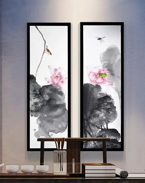 新中式水墨画芯禅意装饰画 镜心莲花