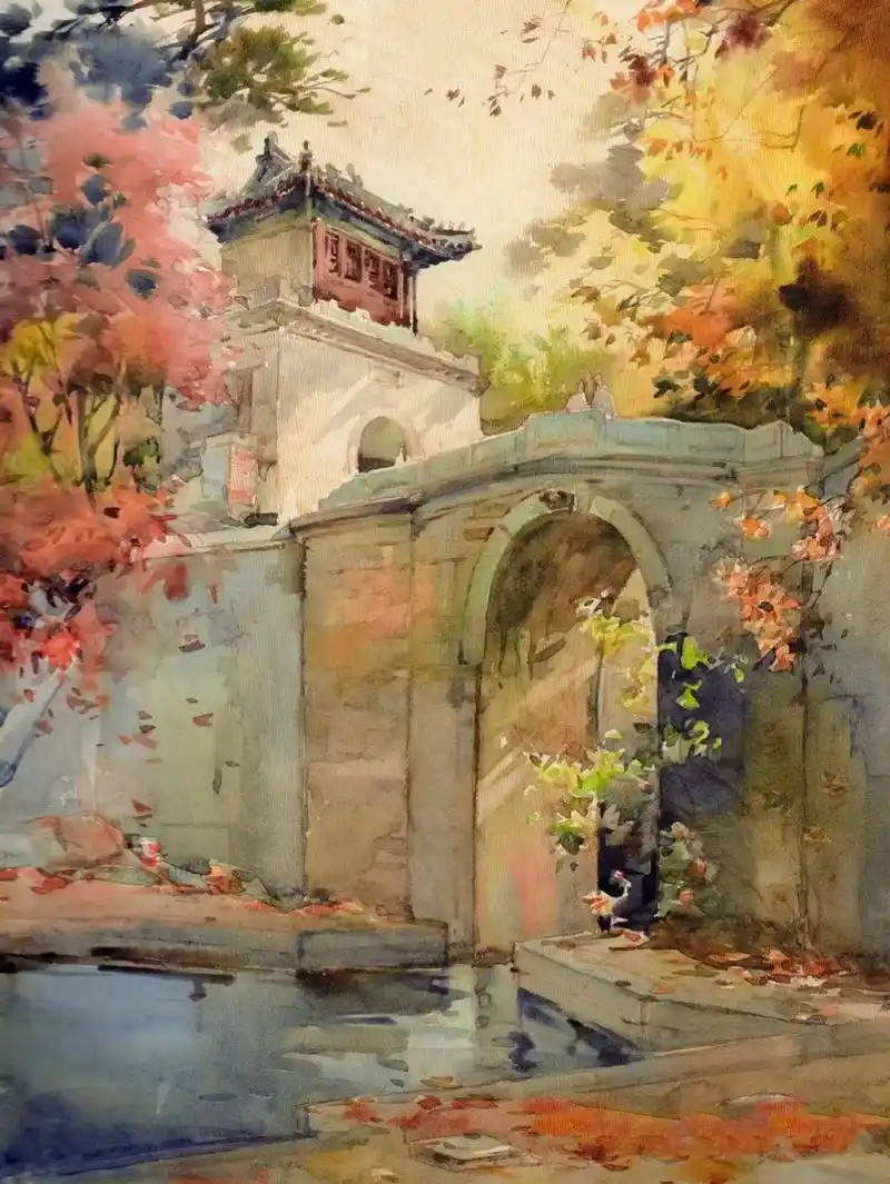 中式水彩建筑的古典与浪漫.#水彩风景#华宜玉1922 - 2 - 抖音