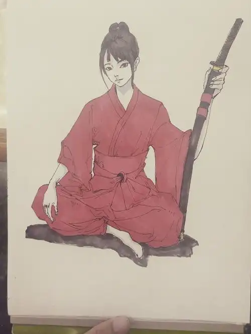 重新手绘了一下武士服小姐姐|插画|商业插画|树懒的漫画 - 原创作品