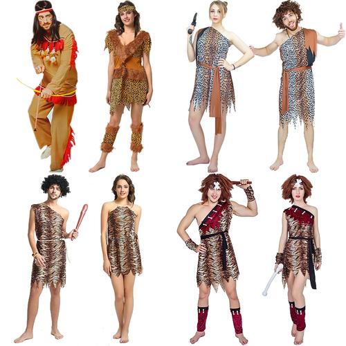 万圣节cosplay印第安原始人演出非洲土著豹纹表演衣服野人服装