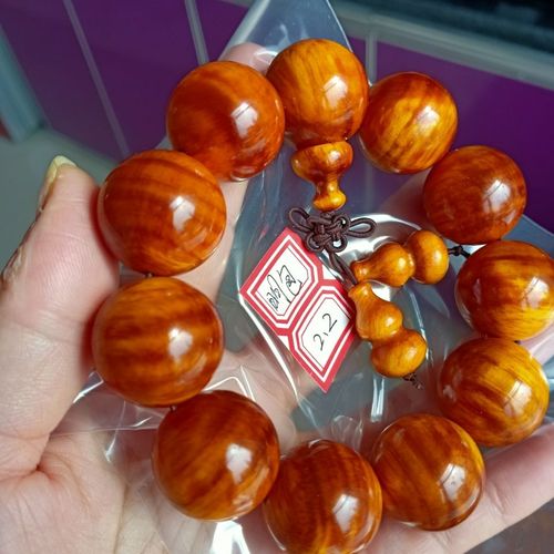 长白山北沉香琥珀木手串满高油全透红松明子手链男女款松丁闪电纹sn