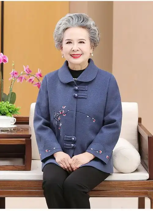 特价捡漏中年女士4050岁穿的老年妈妈春秋季外套短款毛呢老年人秋装女
