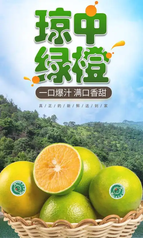 琼中绿橙海南绿橙橙子新鲜琼州绿橙特产5斤75mm含80mm不含