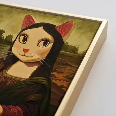 散步去萌版猫恶蒙娜丽莎名画艺术餐厅卧室书房壁挂电表现代装饰画