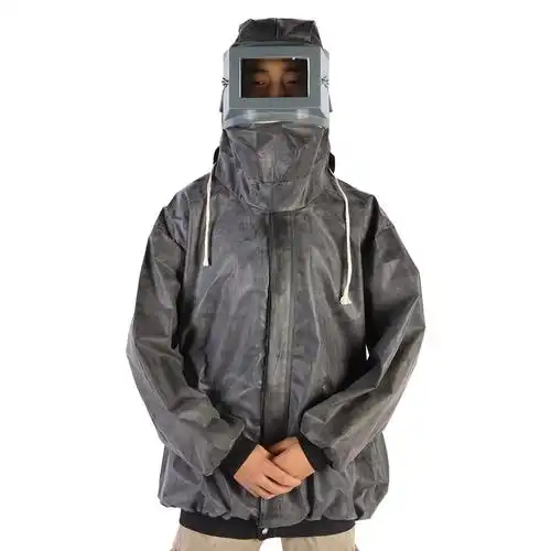 喷砂防尘打砂打磨劳保防护服面罩加厚连帽上衣防尘服