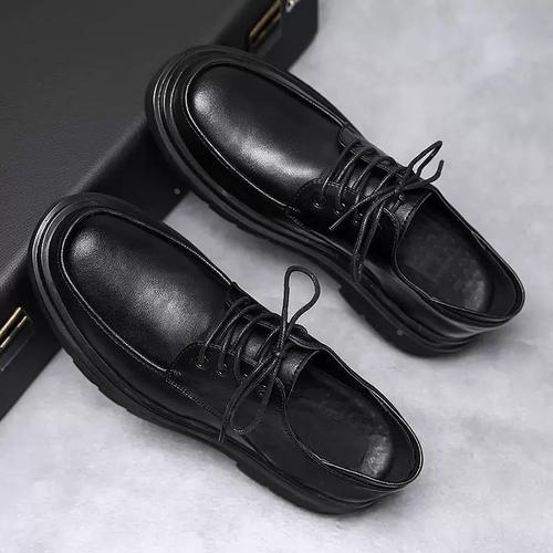 皮鞋男冬季黑色英伦商务正装休闲小皮鞋男士百搭厚底增高工作潮鞋