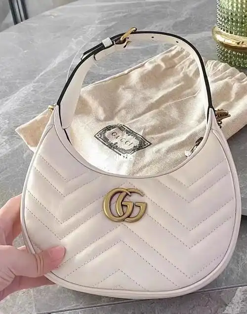 手古奇女包marmont马蒙月牙腋下包双g波浪纹单肩斜跨手提#gucci腋下包