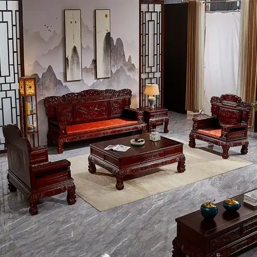 新中式实木沙发全实木仿古沙发客厅家具组合花梨木色桦木古典沙发
