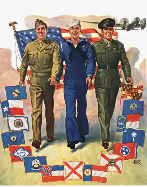 二战同盟国旗帜与士兵