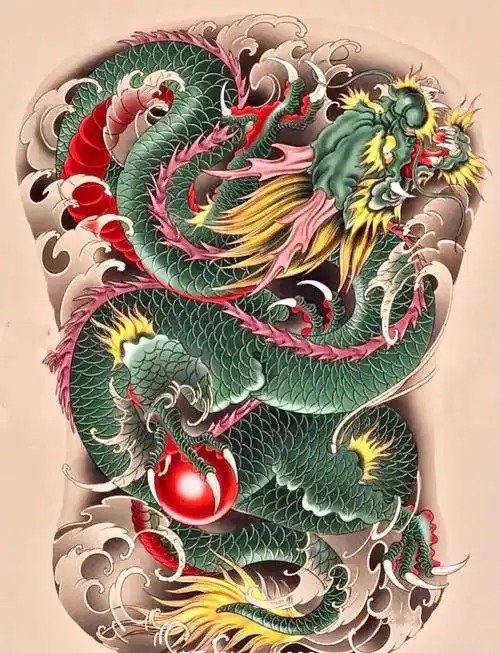 满背龙江阴纹身