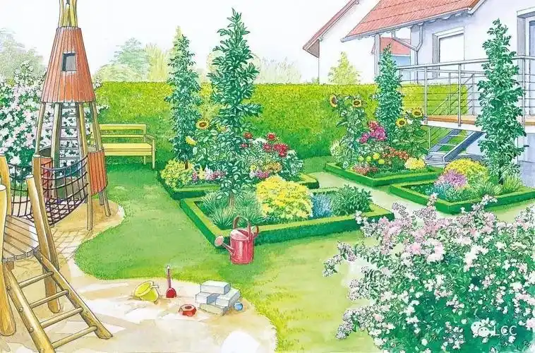 漫画一样的手绘庭院景观