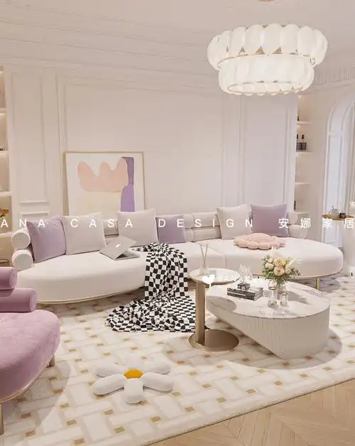 轻法式香芋色客餐厅06我真的只想宅在家