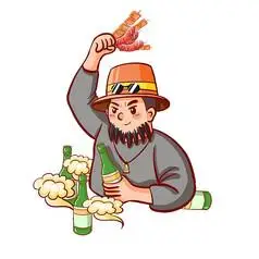 美食烧烤烤串卡通人物啤酒吃烤串