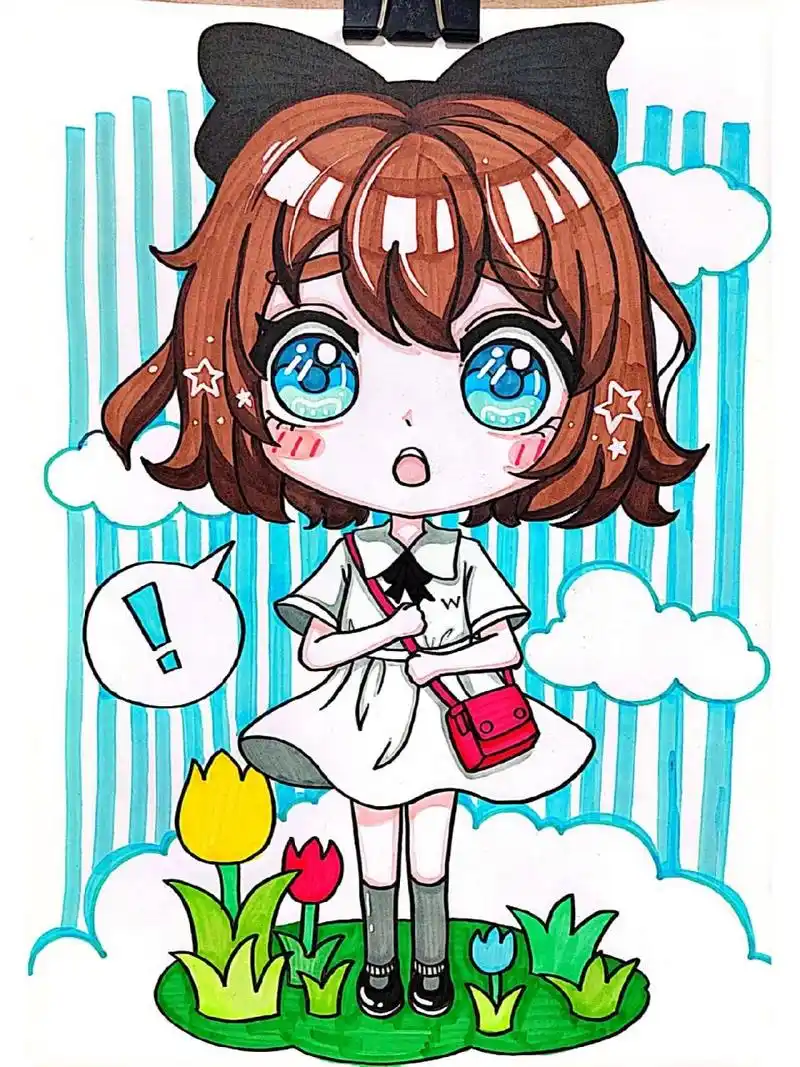 简易动漫人物 上课路上小女孩 儿童画动漫画课件 简单q版好上手 赶快