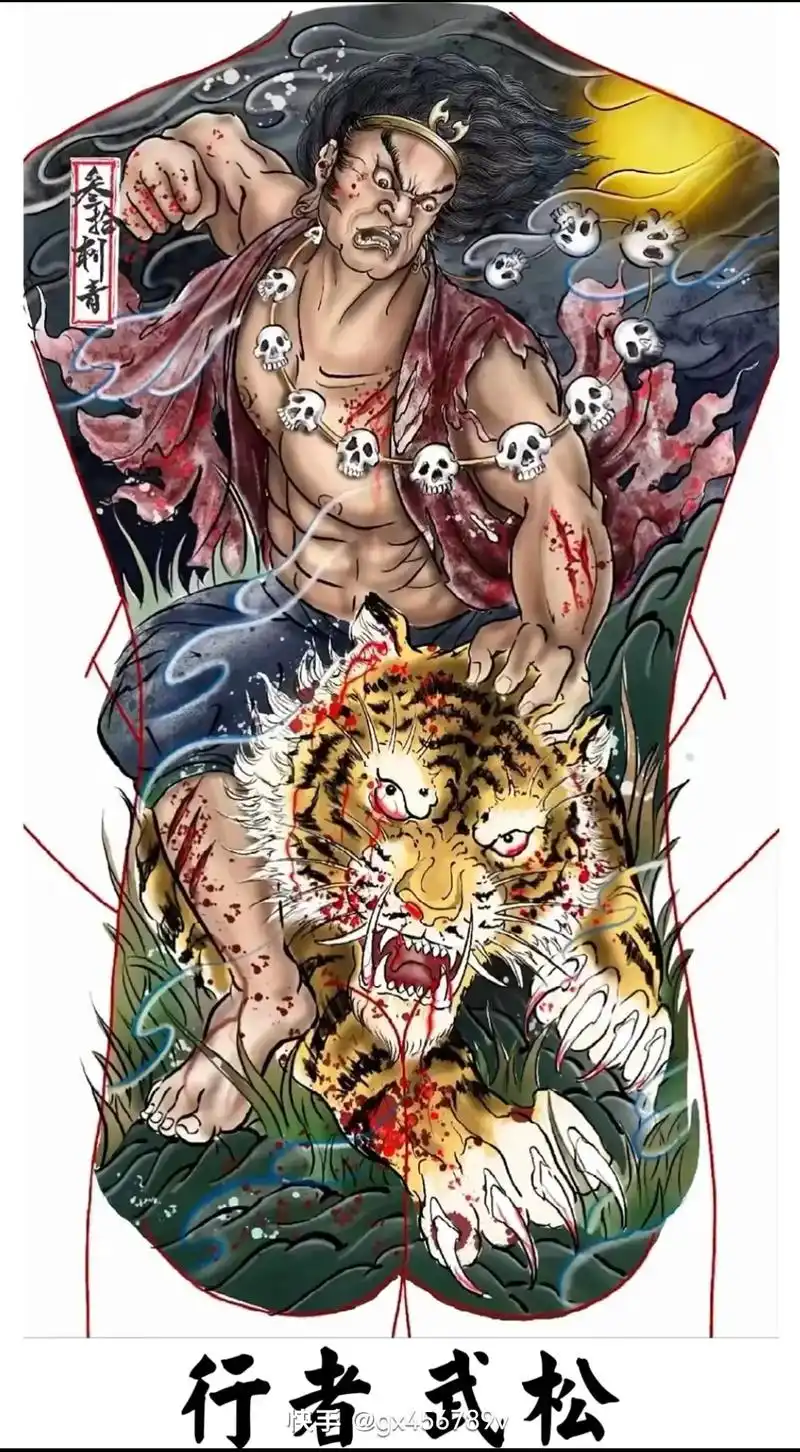 满背纹身手稿,新传统满背纹身图案.#绘画过程分享 #手稿分享