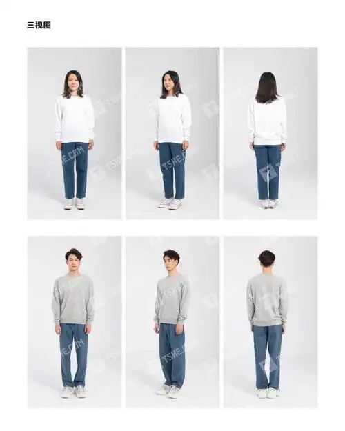 甄选全棉落肩圆领模特三视图