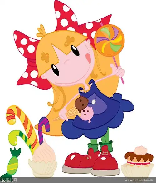 关键词:卡通人物形象卡通女孩戴蝴蝶结的女孩拿棒棒糖的女孩卡通糖果