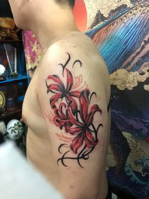 大臂彼岸花_纹身图案手稿图片_ 千惠林的纹身作品集