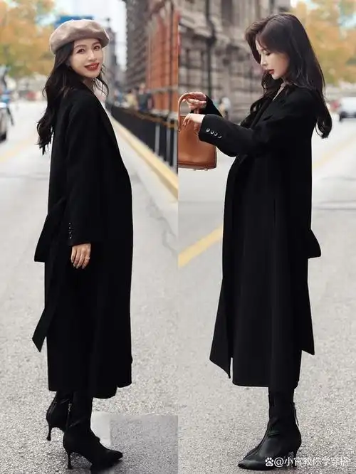 穿衣搭配—冬季女人黑色系大衣气质时髦又显瘦穿搭.