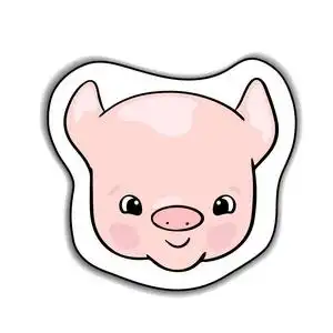 可爱的粉红色小猪微笑的头, 矢量贴纸与阴影效果.微笑的猪贴纸.
