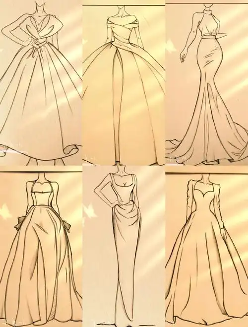 黑白简笔画婚纱教程