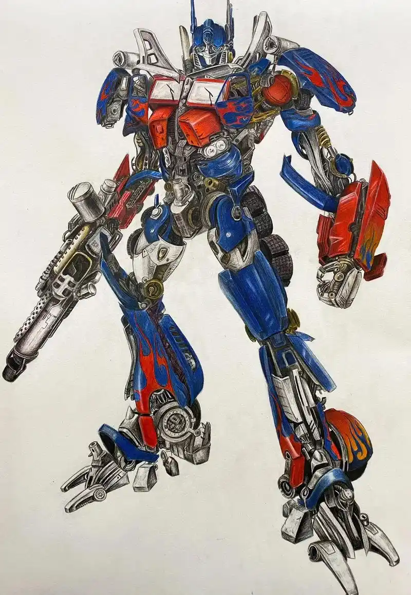 变形金刚擎天柱彩铅画.疫情当下,要拿出柱子的号召力,万众一心