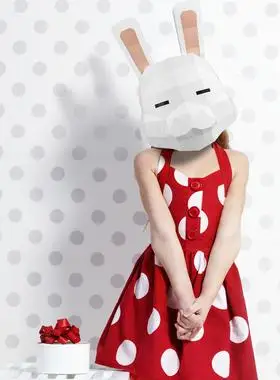 儿童节可爱小白兔头套动物小兔子面具女舞台道具手工折纸玩具礼物