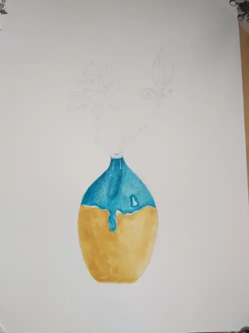 彩铅画陶瓷花瓶