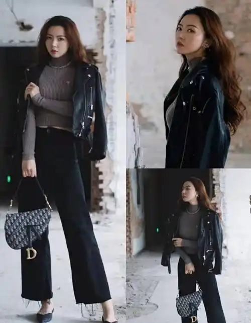 原创女生春季穿黑皮衣太帅了几组穿搭方式值得借鉴谢谢有被飒到