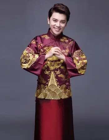 秀禾服新郎中式礼服男装结婚敬酒喜服唐装男士刺绣龙凤褂 奇隆款紫色