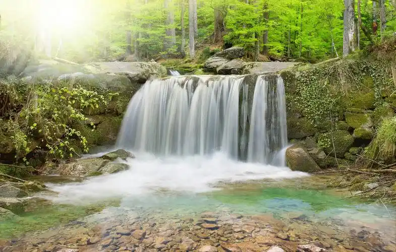 中式风水山水瀑布流水生财背景墙(图片编号:16230484)_山水风景画_我