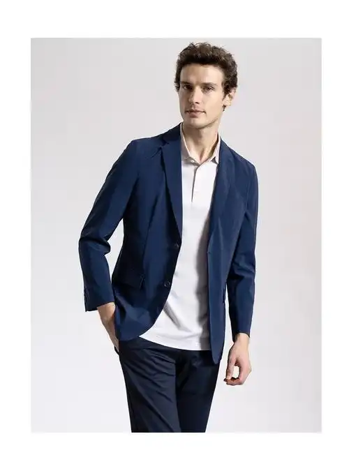 春季新款男士西装优雅时尚暗镂空格纹修身商务休闲西装宝蓝色8554a