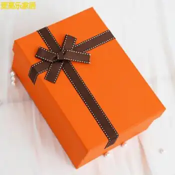盒仪式感送精致男女生日大号礼品盒空盒子高级礼盒橙色包装盒竖款带