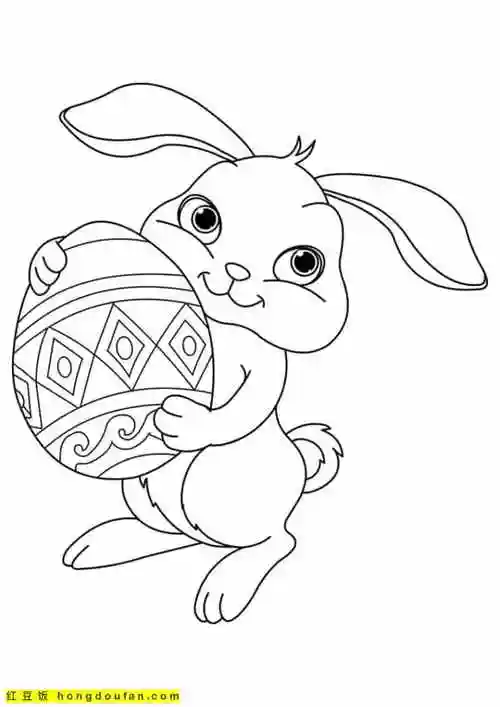 10张可爱的复活节小兔子卡通涂色简笔画-红豆饭小学生简笔画大全